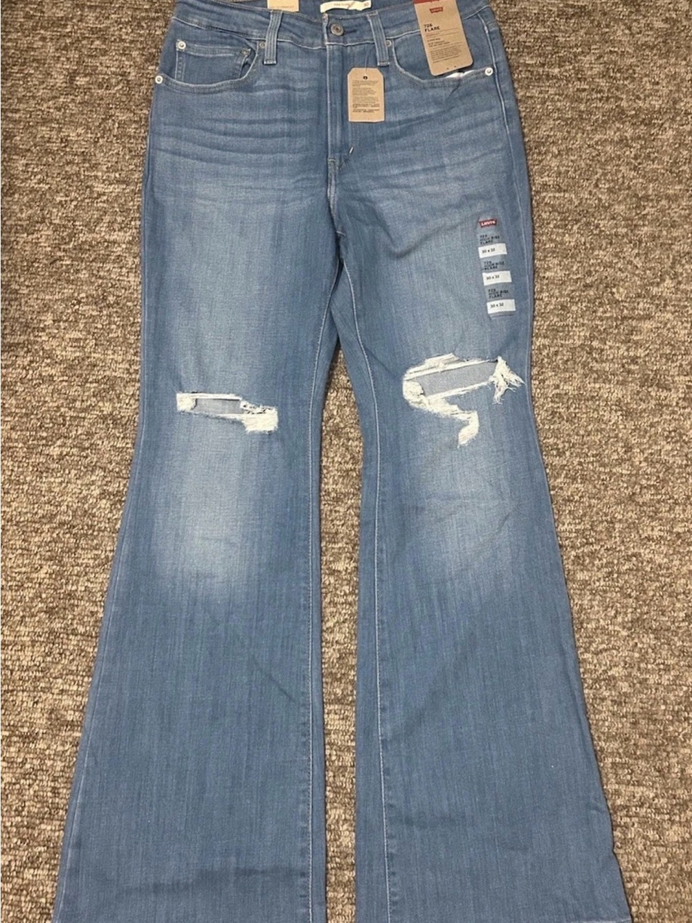 Levi's Women's Light Blue Distressed Wide Leg Jeans